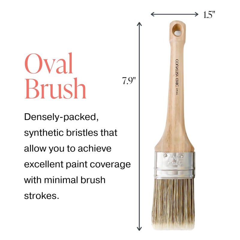 Country Chic Paint Chalk Style Paint Brush - Oval Brush with Synthetic Bristles for Smooth Furniture Paint Application with Minimal Brush Strokes, No Shedding, Vegan, Best for Water-Based Paint - 1.5" - Image 5
